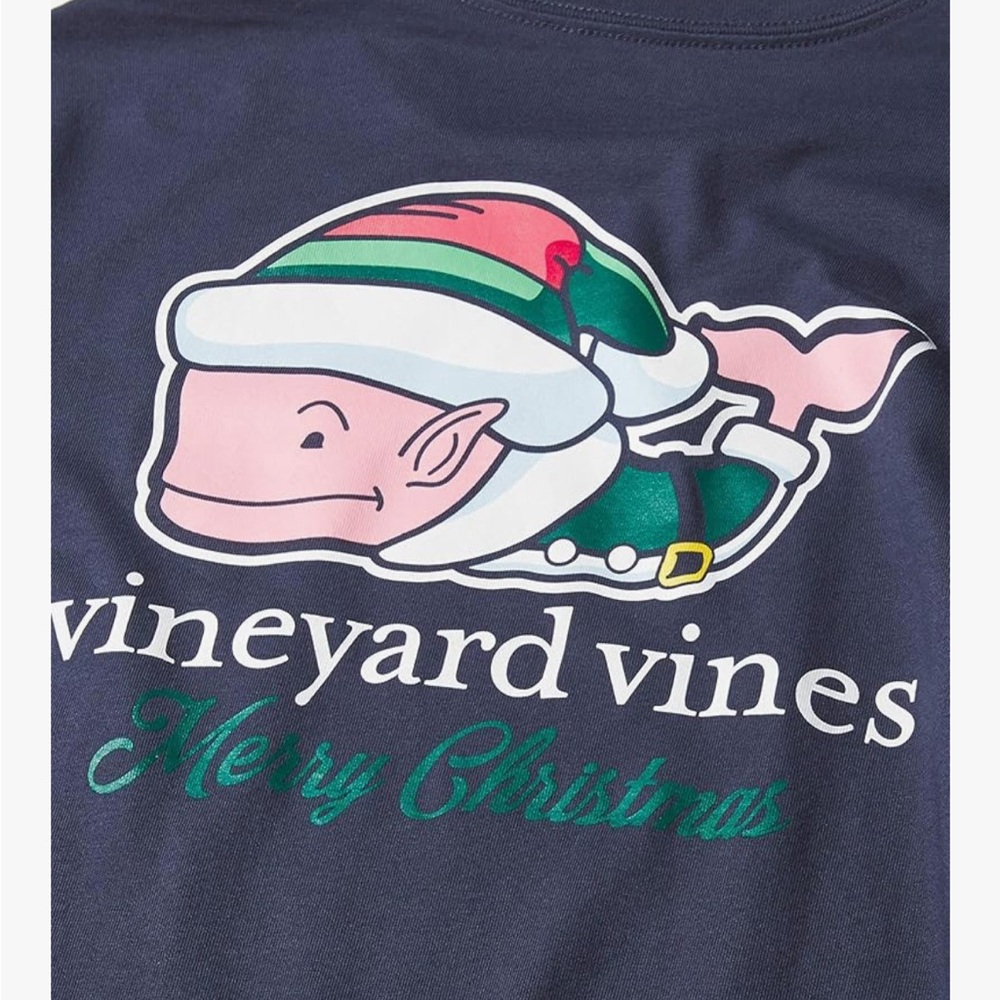 Vineyard Vines Long Sleeve Christmas Tee - Navy - Boys M